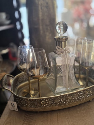 Best man set with tray, carafe, wine and champagne glasses, new