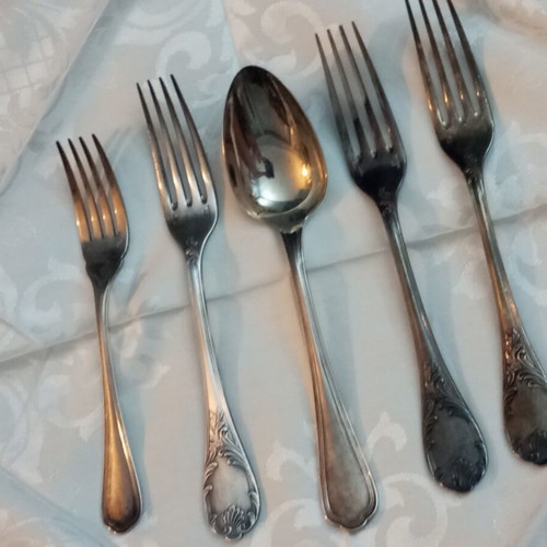 Christofle Marley silver plated forks set 44 pieces used, inox knives