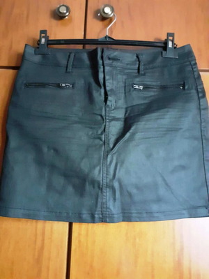 Promod black mini skirt like new, coated denim