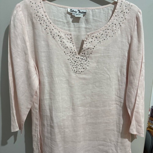 Linen blouse like new, pink confetti, size XL