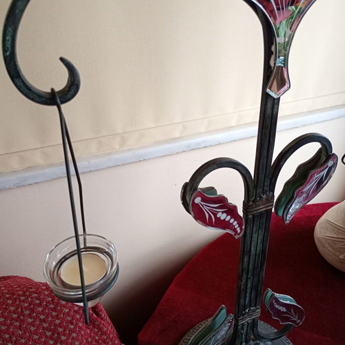 Brass candlestick used with cracked mirror piece