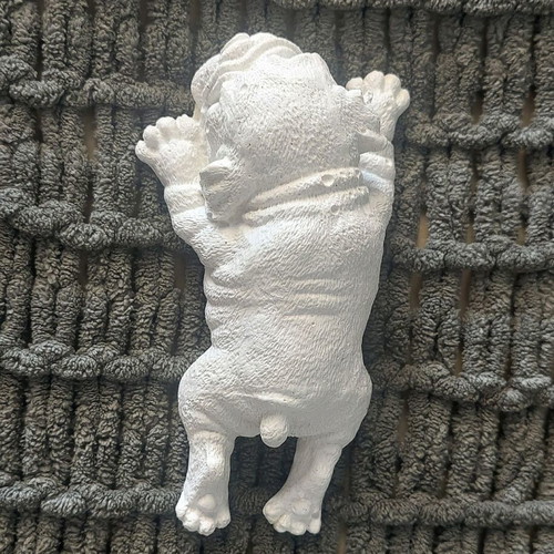 Handmade white cement dog figurine, 14 cm