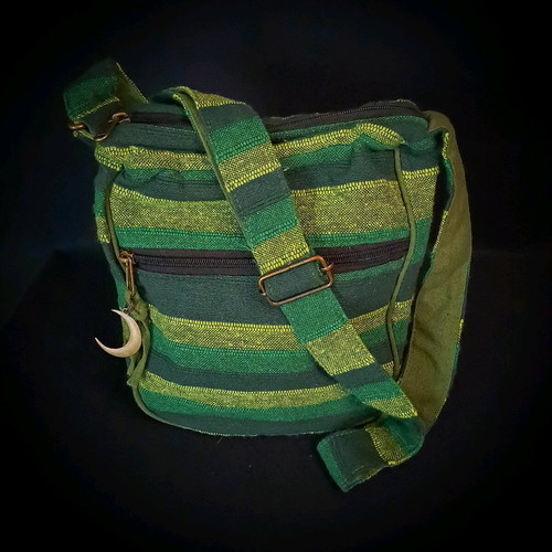 Cotton sling bag green with copper moon charm new