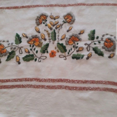 Handmade embroidery with bronze and gold threads, new