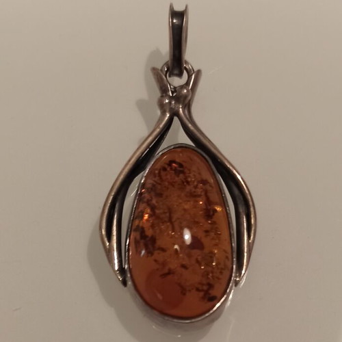 Baltic Amber Pendant new with silver handmade