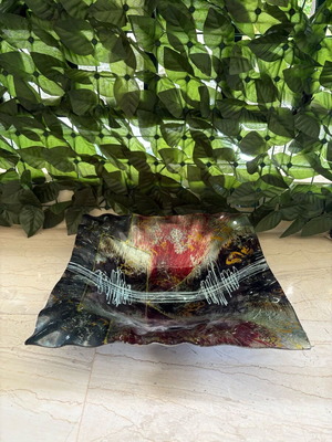 Decorative glass platter Abstract like new, 35x35 cm