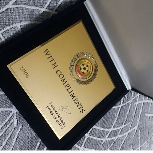 Commemorative Plaque 2006 President Borislav Mihaylov BFU (FIFA) new