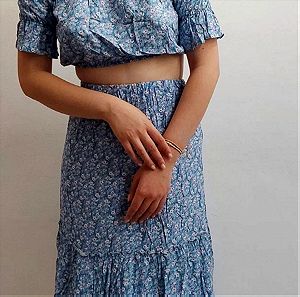 Floral Blue Set με maxi φούστα και μπουστάκι