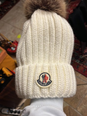 Moncler hat new white and brown one size