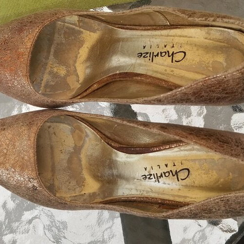 Peep toe shoes used, size 38, gold marble effect