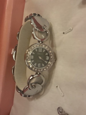 Watch, ring and long earrings set, grey
