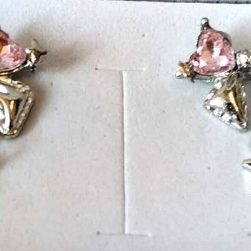 Minimal stud earrings bows with pink crystals and strass new