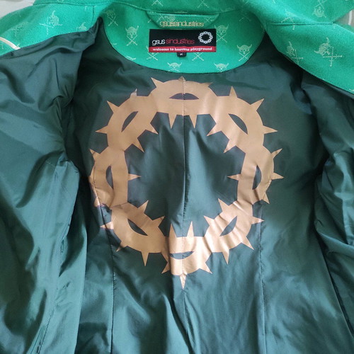 GSUS Sindustries green wool coat like new with viking pattern size M