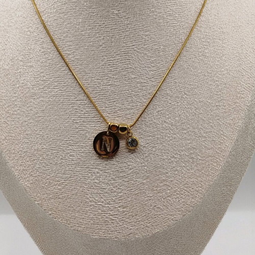 Handmade new necklace with hematite, crystal and stainless steel, monogram gold