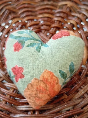 Handmade fabric heart brooch, new, 4 cm height