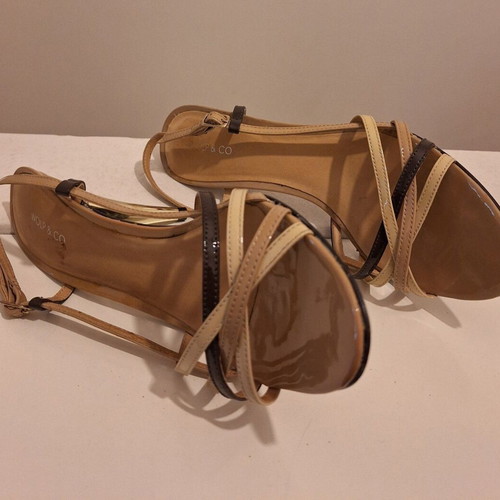 WOLP & CO. women's sandals with beige and brown straps, like new, gold heel
