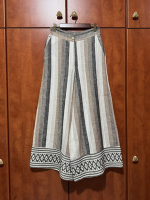 Moutaki wide-leg pants size S used, boho chic linen with stripes and embroidery