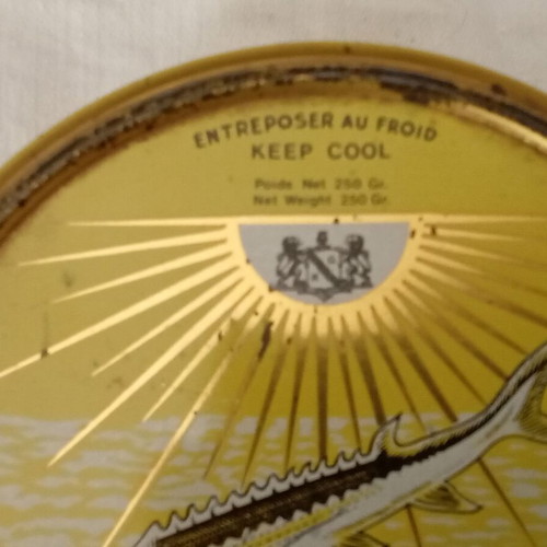 Empty collectible Osietra caviar tin used