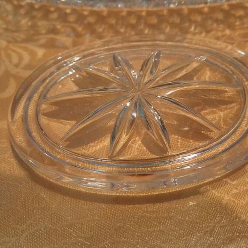 Oval crystal dish with compartments and lid for nuts and chocolates, new