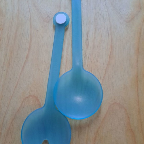 Salad set used, 3 pieces, transparent greenish color