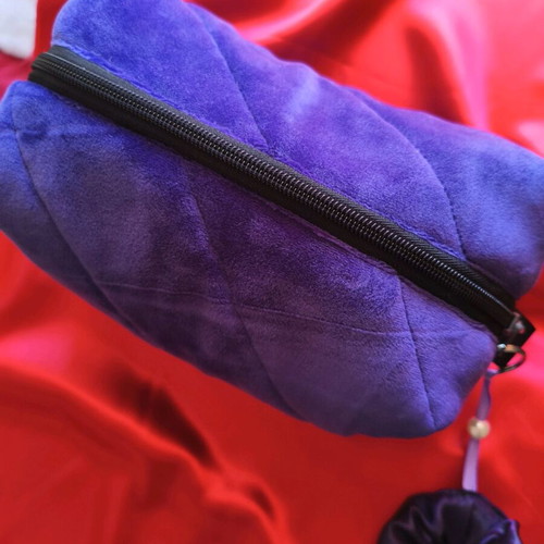 Handmade toiletry bag new, purple velvet, lined 40x33cm