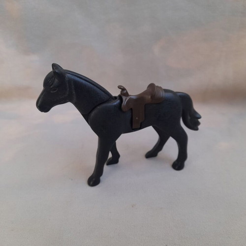 Playmobil black horse used with dark brown saddle