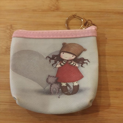 Girl Wallet with Keychain like new, pink and turquoise