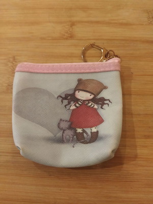 Girl Wallet with Keychain like new, pink and turquoise