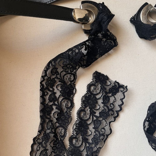 Black Belt with Lace Tie New, 100% Leather from Italy