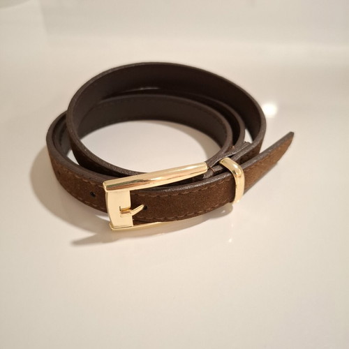 Thin women's belt dark brown with gold buckle new