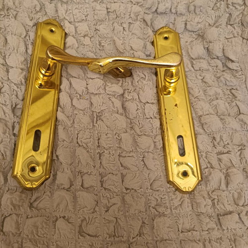 Gold aluminum door handle set used, 2 pieces