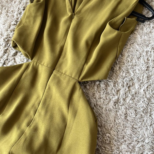 Trendyol long olive dress with gold buckle, size S