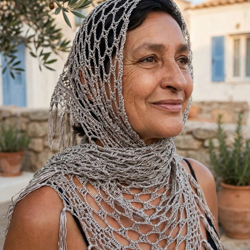 Handmade crochet scarf silver champagne color, new