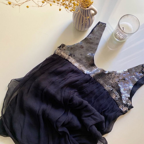 Toi&Moi blouse with sequins silk like new, black, size S