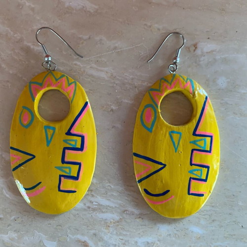 Vintage wooden earrings handmade, new, ethnic tribal designs
