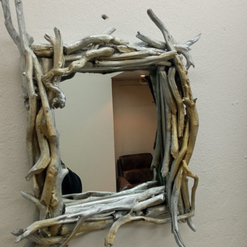 Mirror with driftwood frame new, 35x35 cm