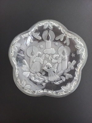 Christmas glass platter like new with angels