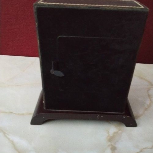 Vintage Alpha - Omega desk clock with leather cover like new