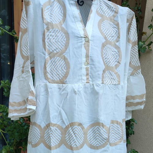 Caftan 100% Viscose New White with Gold Designs