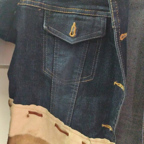 Ysatis denim jacket like new, dark blue with leather detail