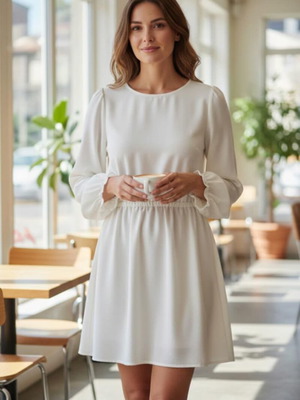 Women's white polyester dress with long sleeves, size XL like new