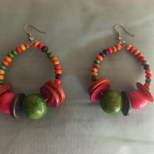 Boho earrings colorful like new, wooden summer style