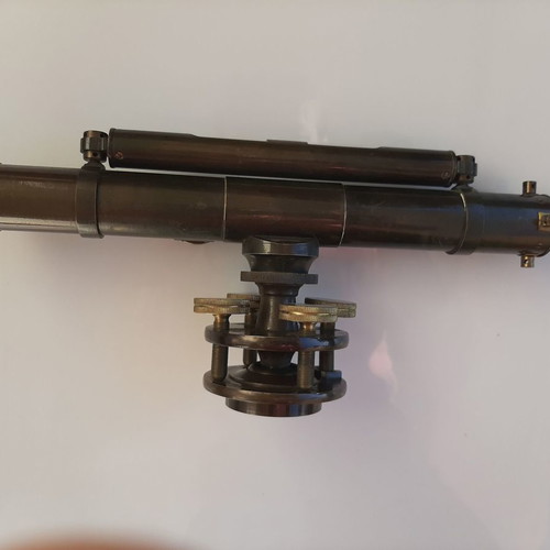 English antique theodolite used with authentic oak wood box