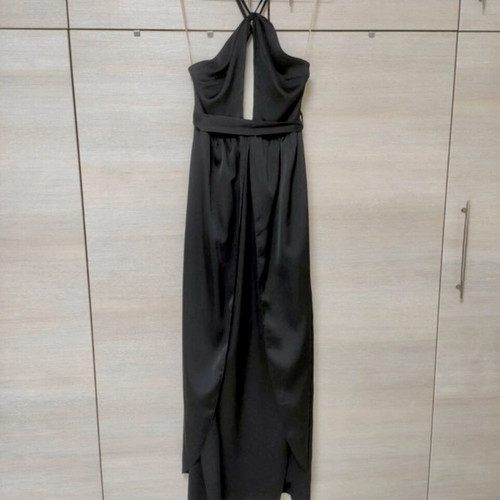 Maxi satin slit halter black dress new with tags by Zini