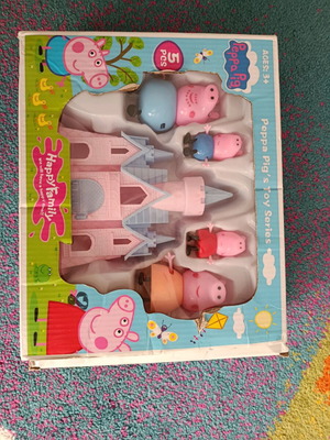 Peppa Pig family figure set with pink castle like new