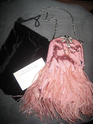 Sandro Paris women's clutch bag, satin with feathers and crystals