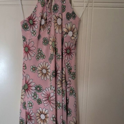 Floral Dress Backless with Neck Tie Like New, Pink, Knee Length