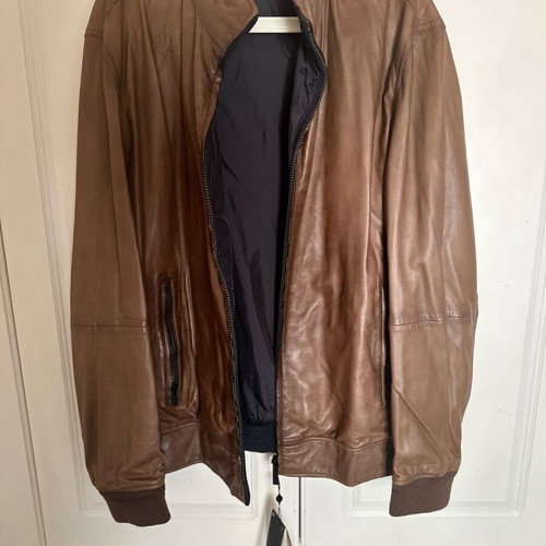 Massimo Dutti men's napa leather jacket new brown XL