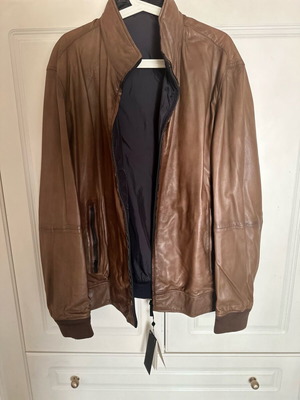Massimo Dutti men's napa leather jacket new brown XL