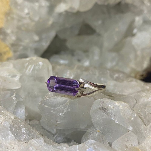 Silver ring with natural amethyst handmade, new